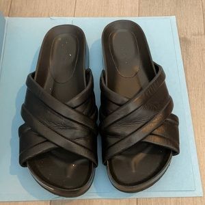 Vince Black Leather Slides